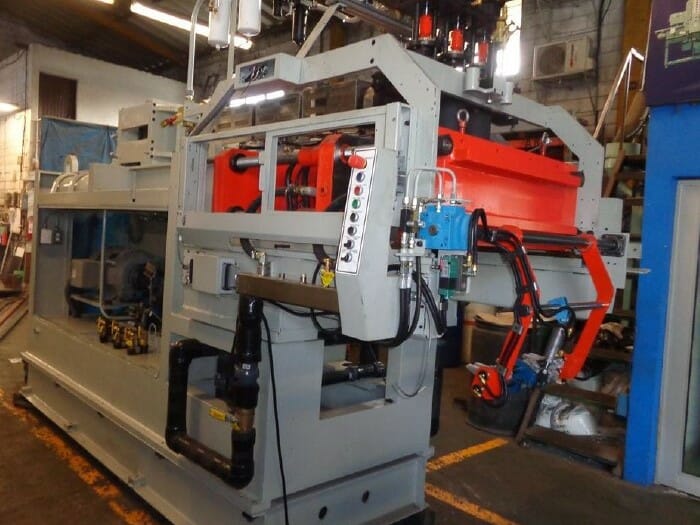 rebuilt uniloy 250-r1 2 head reciprocating screw intermittent extrusion blow molding system